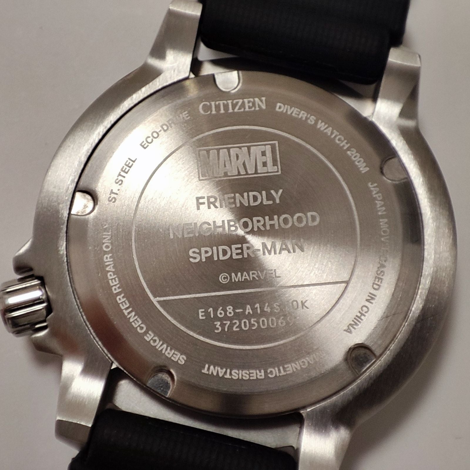 Citizen Promaster Marine Spider-Man Collaboration Model Watch BN0250-07L with blue dial and stainless steel strap