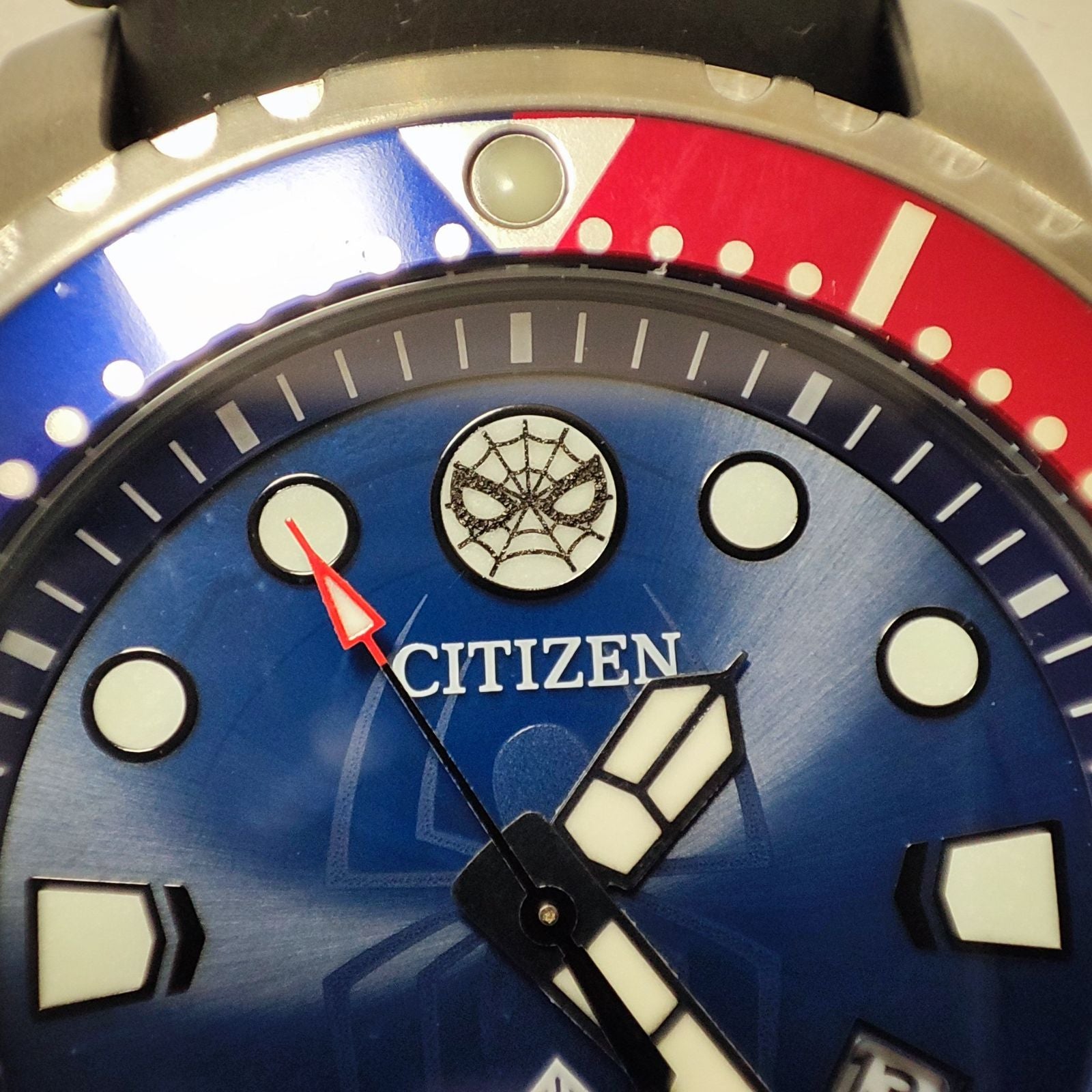 Citizen Promaster Marine Spider-Man Collaboration Model Watch BN0250-07L with blue dial and stainless steel strap