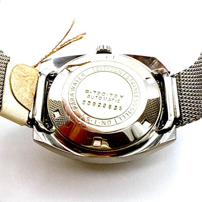 1970s Citizen Seven Star V2 automatic men's watch with black dial and silver case