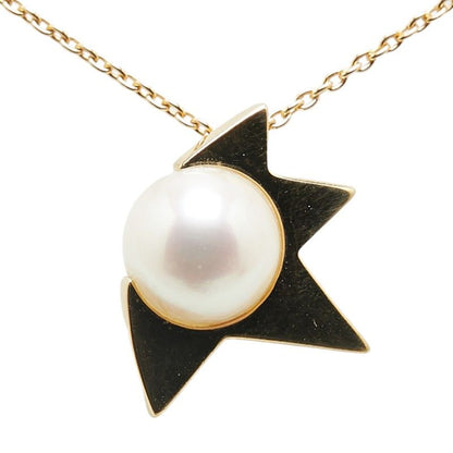 Law Necklace with comet motif made of K18 yellow gold featuring a 9mm pearl and adjustable chain