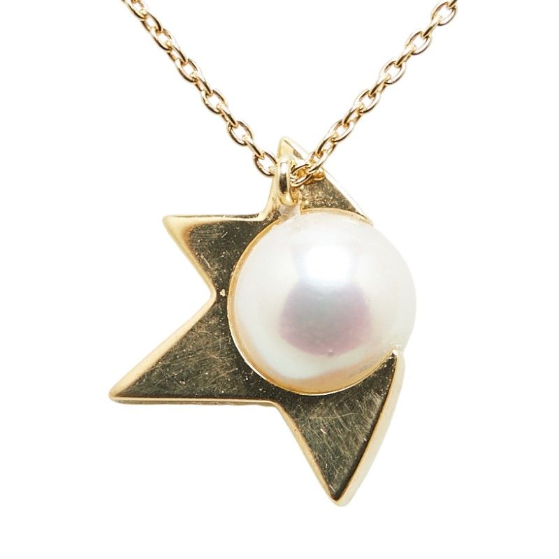 Law Necklace with comet motif made of K18 yellow gold featuring a 9mm pearl and adjustable chain