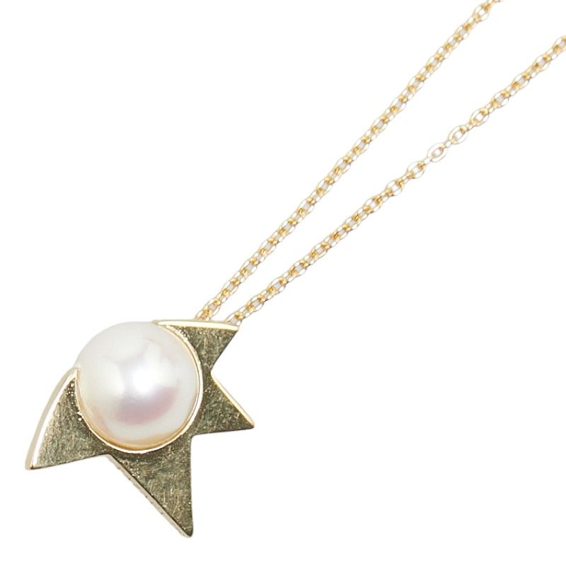 Law Necklace with comet motif made of K18 yellow gold featuring a 9mm pearl and adjustable chain