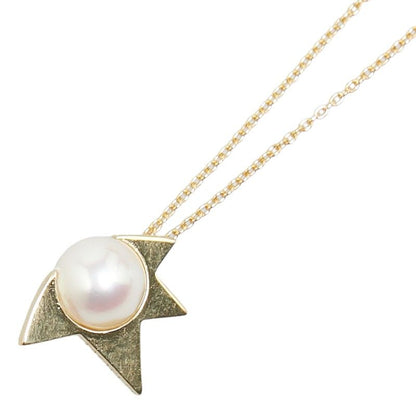 Law Necklace with comet motif made of K18 yellow gold featuring a 9mm pearl and adjustable chain