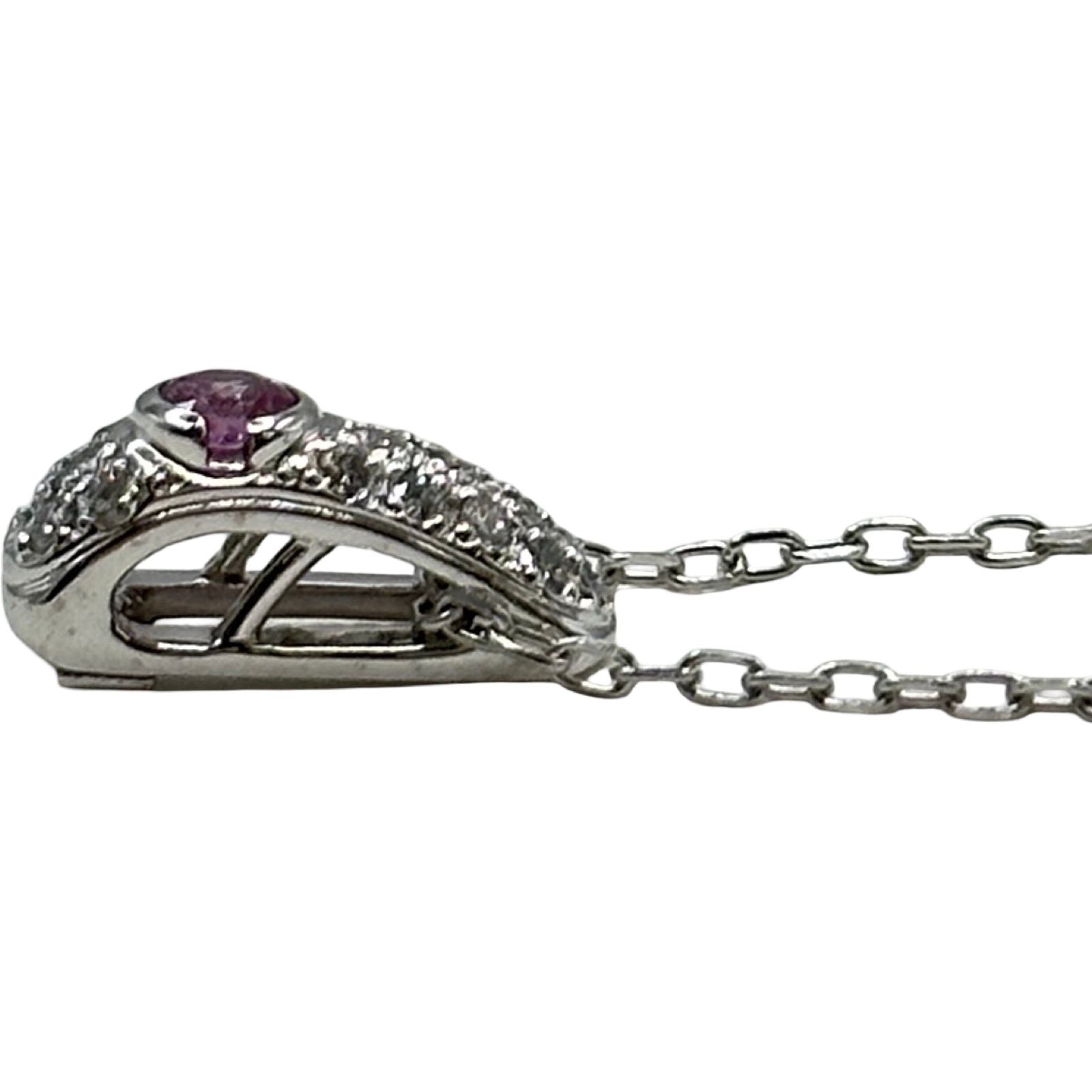 Mikimoto white gold K18 necklace featuring pink sapphire and diamond gemstones