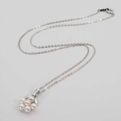 Mikimoto Baby Pearl Necklace with silver bouquet design, model 26-0321, shown on white background