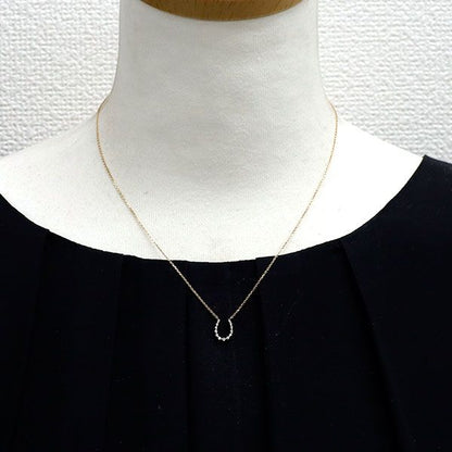 Agete K10YG diamond pendant necklace with 0.09ct center diamond and horseshoe design on 41cm chain