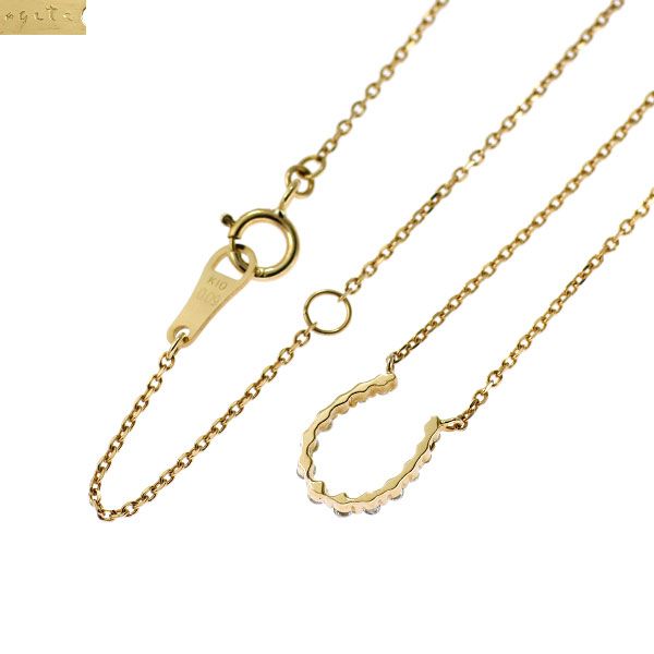 Agete K10YG diamond pendant necklace with 0.09ct center diamond and horseshoe design on 41cm chain