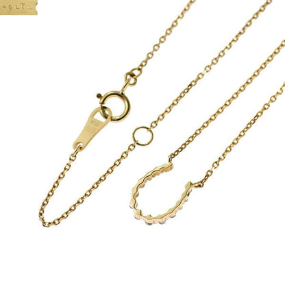 Agete K10YG diamond pendant necklace with 0.09ct center diamond and horseshoe design on 41cm chain