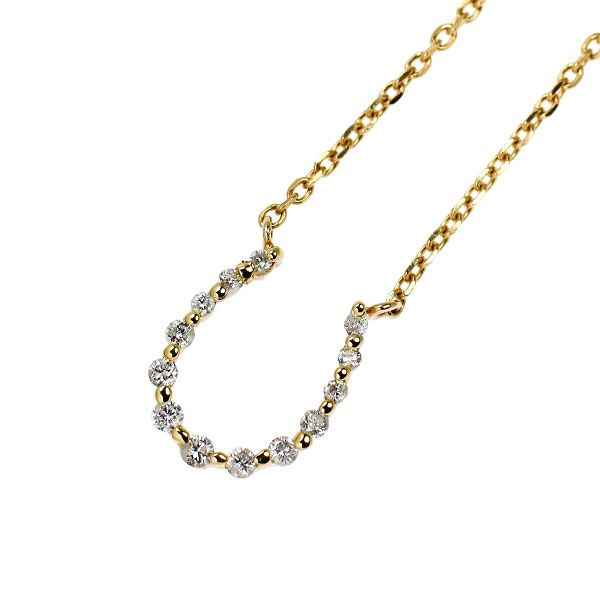 Agete K10YG diamond pendant necklace with 0.09ct center diamond and horseshoe design on 41cm chain