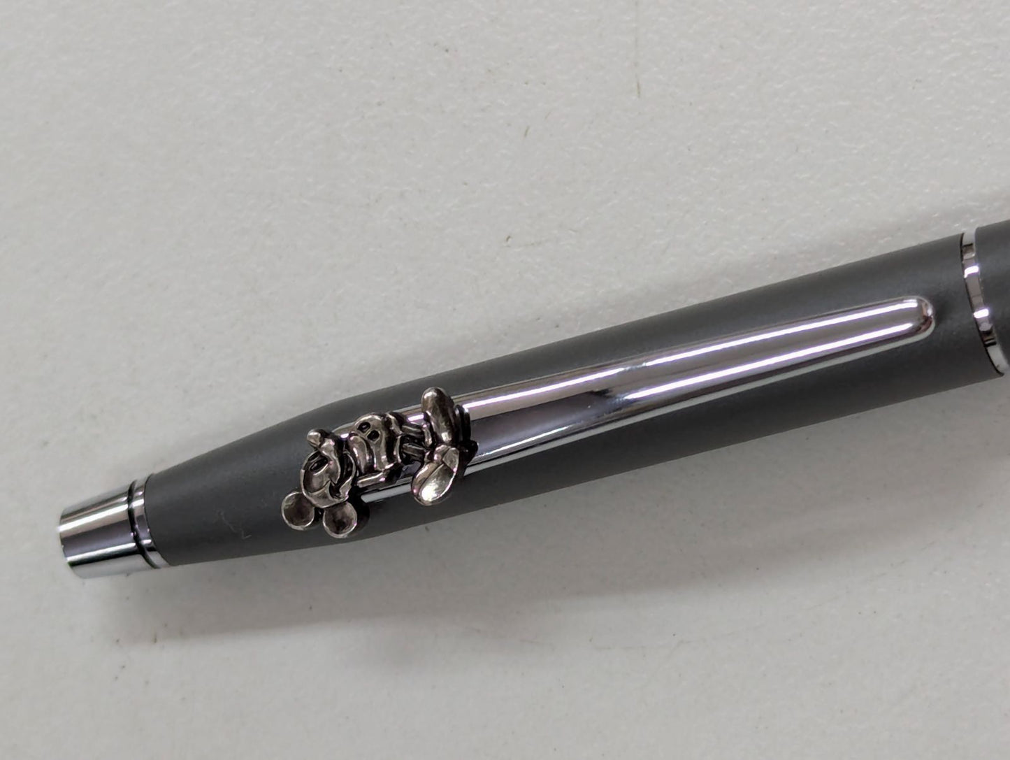 Matte gray CROSS Classic Century ballpoint pen with 3D Mickey Mouse embossed clip from Disney collaboration edition