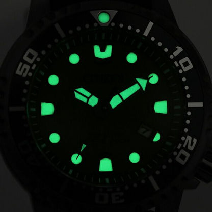 ProMaster Marine Eco-Drive watch BN0157-11X with khaki dial, khaki urethane band, and gray stainless steel case