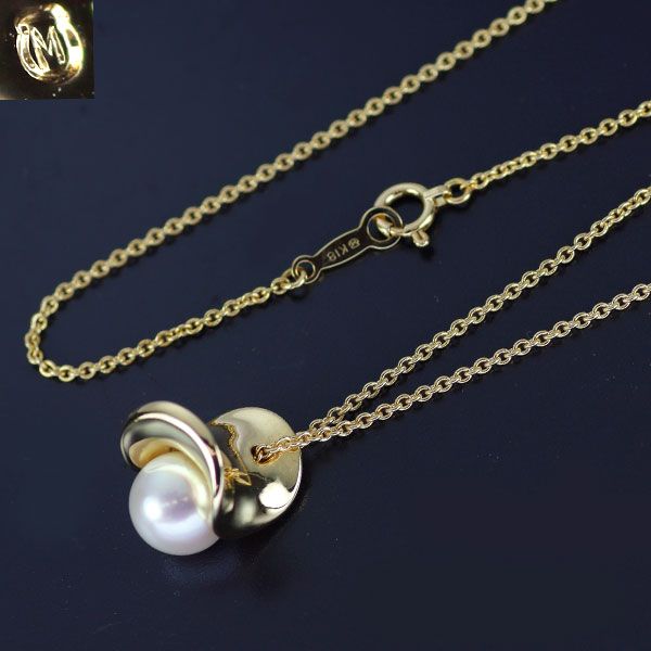 Mikimoto K18YG yellow gold Akoya pearl pendant necklace with 7.8mm pearl on 47cm chain