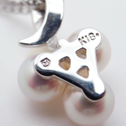 Mikimoto Akoya pearl diamond pendant necklace in white gold with 5.1mm pearls on 40cm chain with inner box