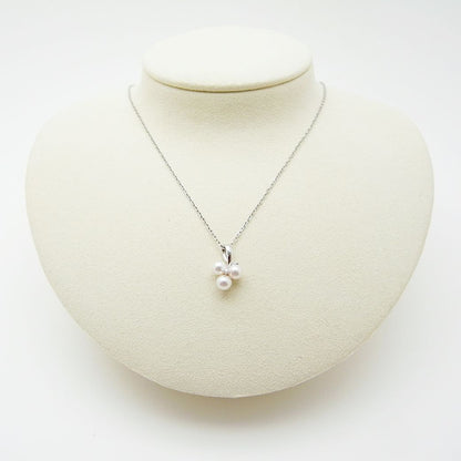Mikimoto Akoya pearl diamond pendant necklace in white gold with 5.1mm pearls on 40cm chain with inner box