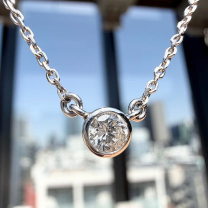 Mikimoto WGK14 0.20ct diamond necklace with 40cm chain displayed with necklace case
