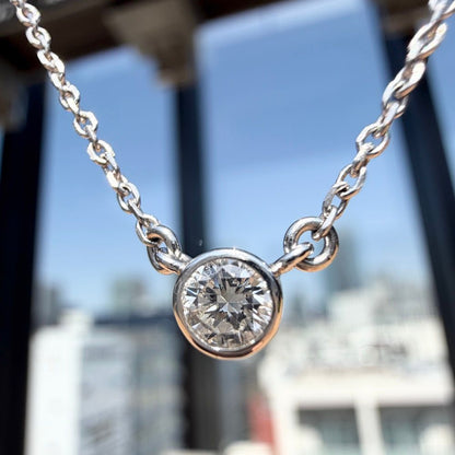 Mikimoto WGK14 0.20ct diamond necklace with 40cm chain displayed with necklace case