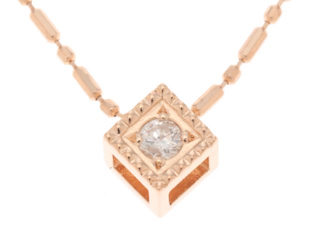 Agete K18 pink gold necklace with 0.03ct diamond pendant, approximately 40cm length