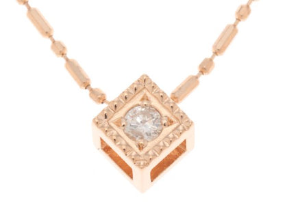 Agete K18 pink gold necklace with 0.03ct diamond pendant, approximately 40cm length