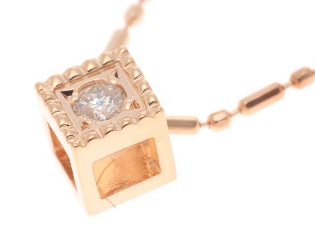 Agete K18 pink gold necklace with 0.03ct diamond pendant, approximately 40cm length