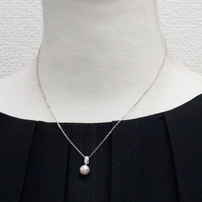 Mikimoto K18WG Akoya pearl diamond pendant necklace featuring a 7.2mm round pearl on white gold chain