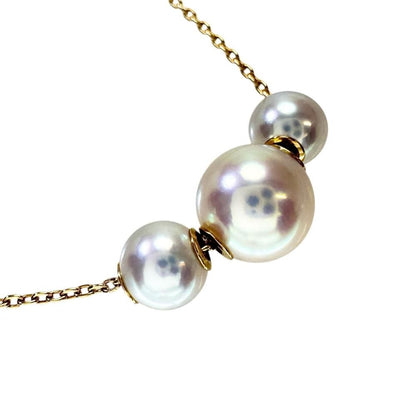 Mikimoto Akoya pearl necklace with 5.5-7.6mm pearls in 18K yellow gold, 45cm length, ladies used jewelry