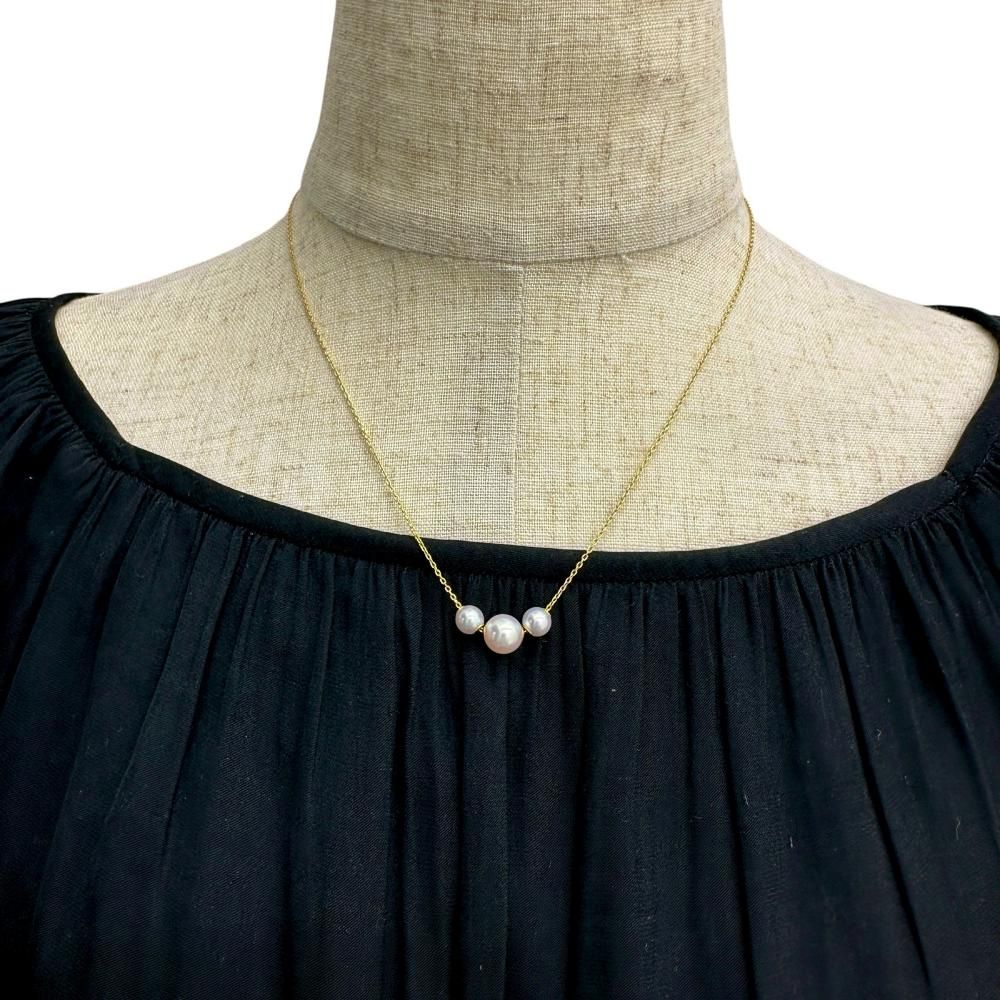 Mikimoto Akoya pearl necklace with 5.5-7.6mm pearls in 18K yellow gold, 45cm length, ladies used jewelry