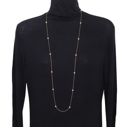 Tasaki long pearl necklace with 14 Akoya pearls sized 5.5 to 5.8mm on 18K yellow gold chain 100cm