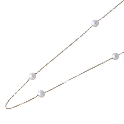 Tasaki long pearl necklace with 14 Akoya pearls sized 5.5 to 5.8mm on 18K yellow gold chain 100cm