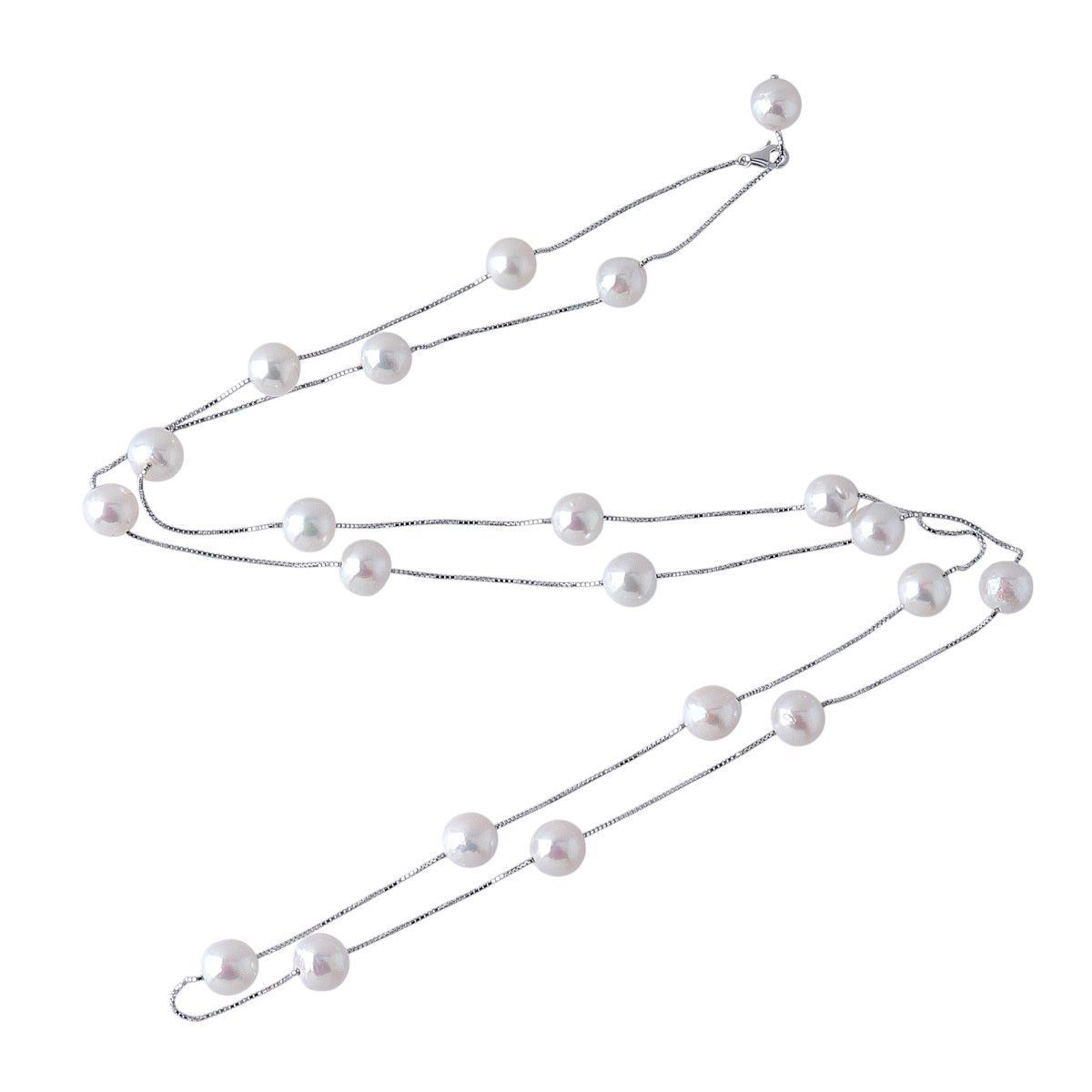 Tasaki white gold pearl necklace station with 21 pearls 8.5-9.0mm length 95cm
