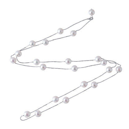 Tasaki white gold pearl necklace station with 21 pearls 8.5-9.0mm length 95cm