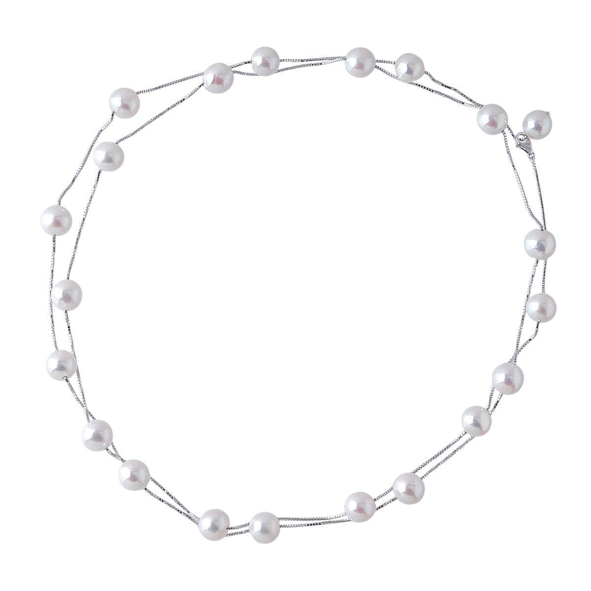 Tasaki white gold pearl necklace station with 21 pearls 8.5-9.0mm length 95cm