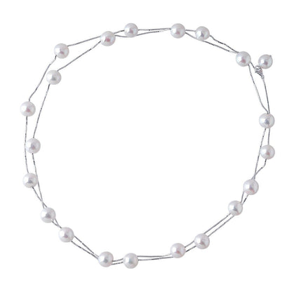 Tasaki white gold pearl necklace station with 21 pearls 8.5-9.0mm length 95cm