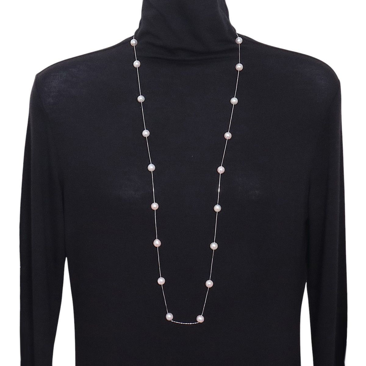 Tasaki white gold pearl necklace station with 21 pearls 8.5-9.0mm length 95cm