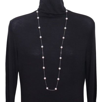 Tasaki white gold pearl necklace station with 21 pearls 8.5-9.0mm length 95cm