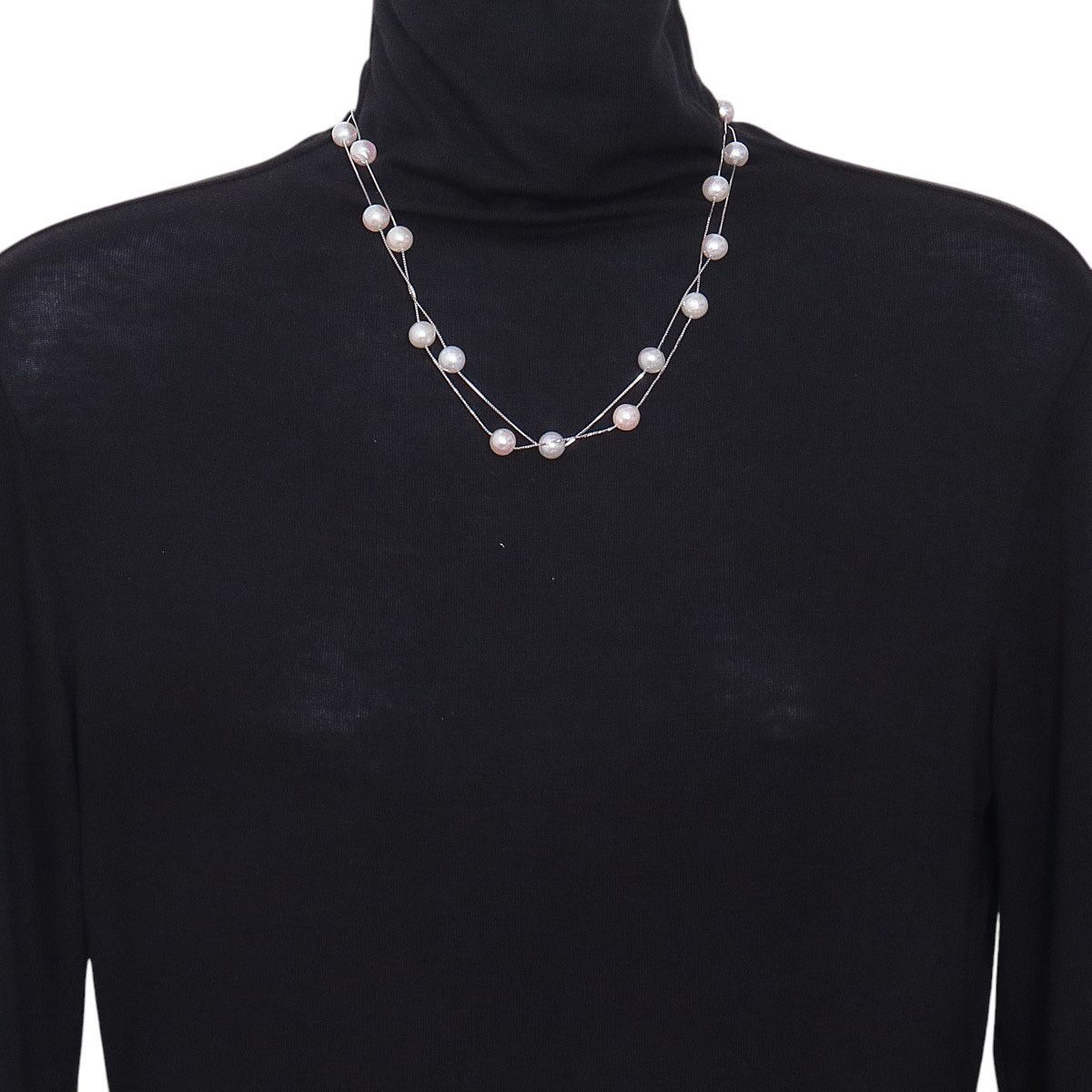 Tasaki white gold pearl necklace station with 21 pearls 8.5-9.0mm length 95cm