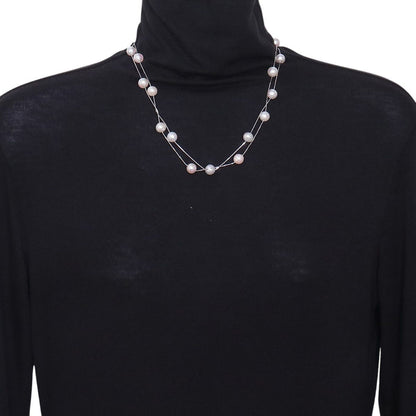 Tasaki white gold pearl necklace station with 21 pearls 8.5-9.0mm length 95cm