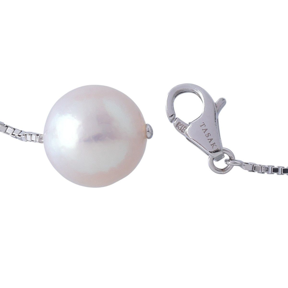 Tasaki white gold pearl necklace station with 21 pearls 8.5-9.0mm length 95cm