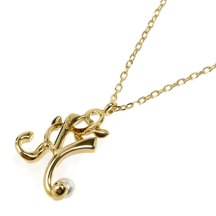 Mikimoto Baby Pearl Initial K Necklace featuring a yellow gold pendant and delicate chain