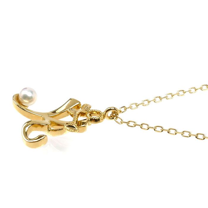 Mikimoto Baby Pearl Initial K Necklace featuring a yellow gold pendant and delicate chain