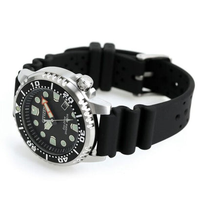 Citizen BN0156-05E men's Promaster watch with black dial, stainless steel case, and black urethane band