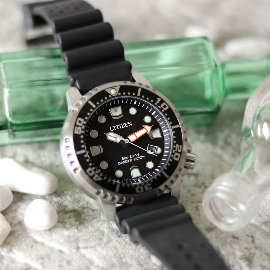 Citizen BN0156-05E men's Promaster watch with black dial, stainless steel case, and black urethane band