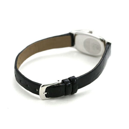 Citizen EX2000-09A women's wristwatch with silver dial, black leather band, and stainless steel case