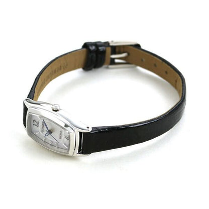 Citizen EX2000-09A women's wristwatch with silver dial, black leather band, and stainless steel case