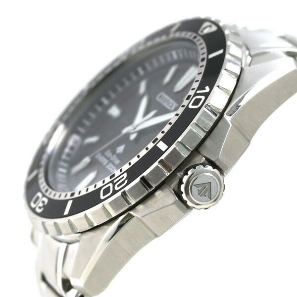 Citizen Promaster Marine Series Eco-Drive Diver 200m wristwatch BN0190-82E with black dial and silver stainless steel band