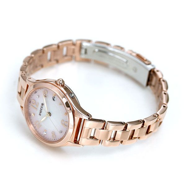 Citizen Wicca HAPPY DIARY KS1-261-91 solar radio watch with pink gradient dial and pink gold stainless steel band