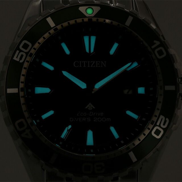 Citizen BN0199-53X men's watch with green dial and silver stainless steel band from Promaster Marine Series