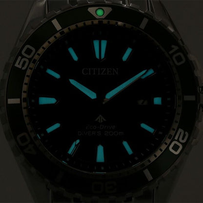Citizen BN0199-53X men's watch with green dial and silver stainless steel band from Promaster Marine Series