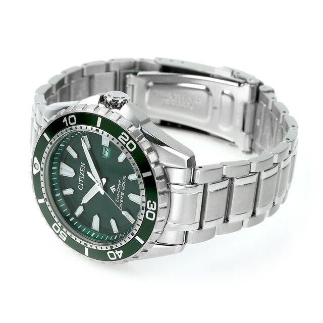 Citizen BN0199-53X men's watch with green dial and silver stainless steel band from Promaster Marine Series