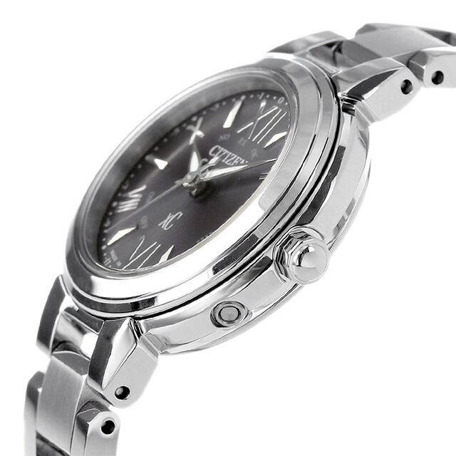Citizen xC ES9430-89E ladies wristwatch with black dial and light silver band, solar radio-controlled Eco-Drive movement
