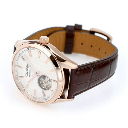 Citizen Collection Mechanical Classic Open Heart Men's Watch NH9112-19A with cream dial and brown cow leather band